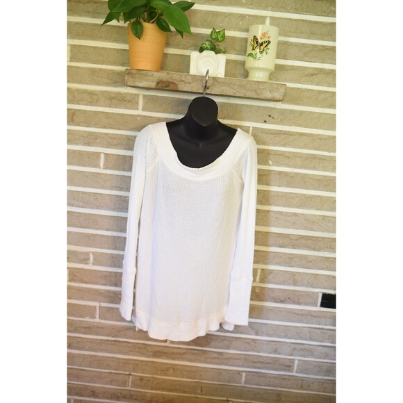 We The Free Free People waffle Off-Shoulder Thermal Tunic Top Ivory White Sz M - Picture 1 of 6